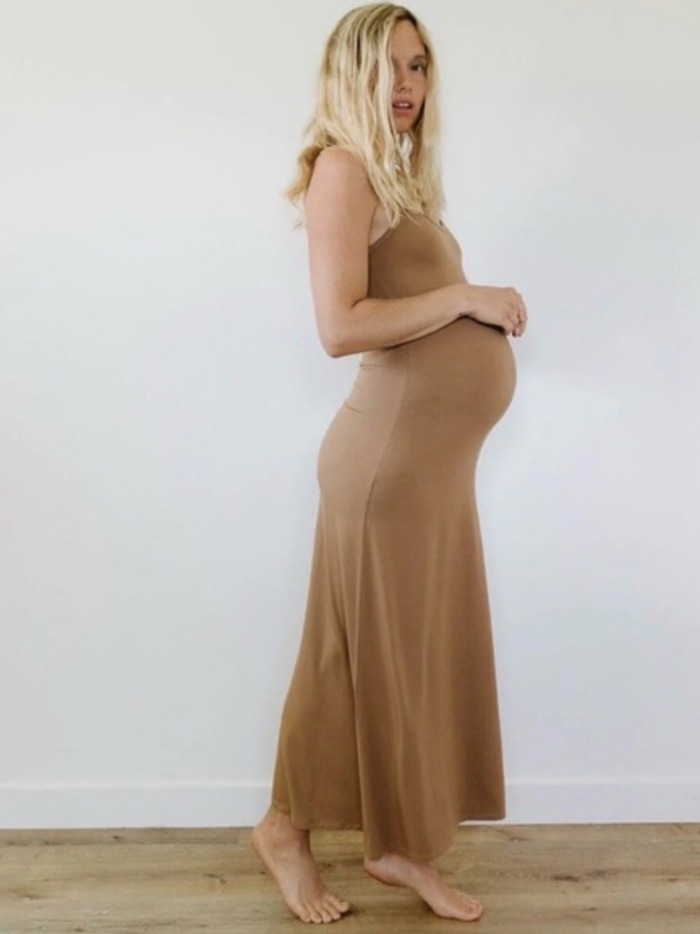 Sleeveless Maternity Maxi Dress in Camel